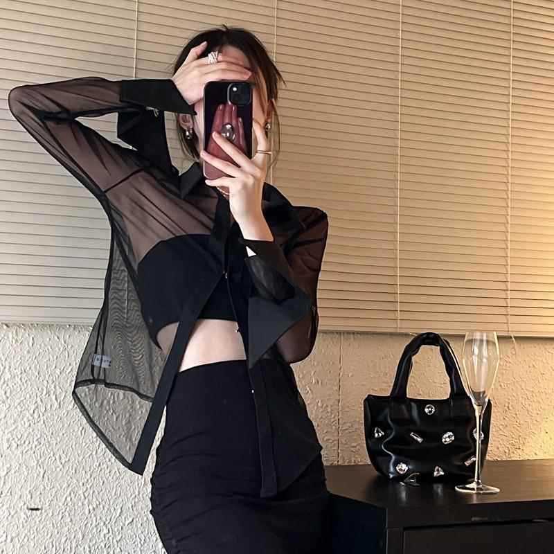 ギャルファッション シースルーリボンシャツ