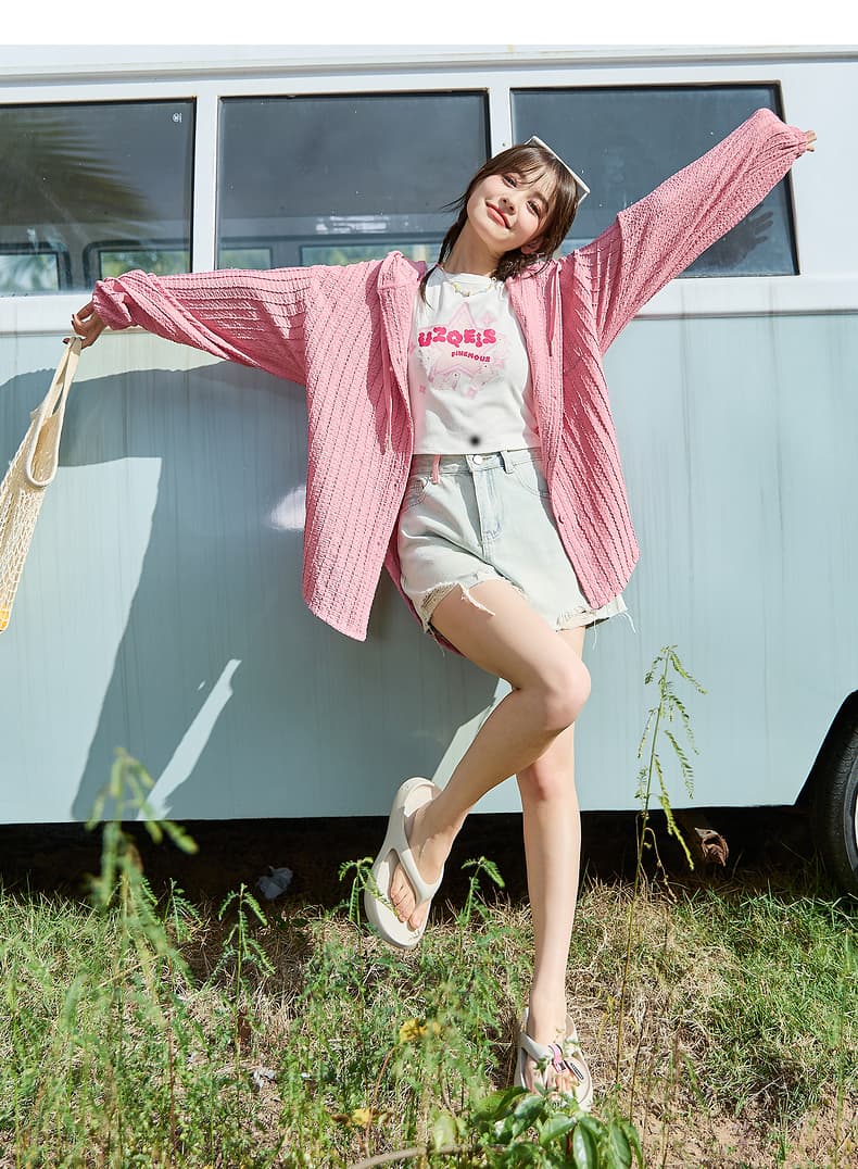 ギャルファッション アウター ゆったり編み目カーディガン