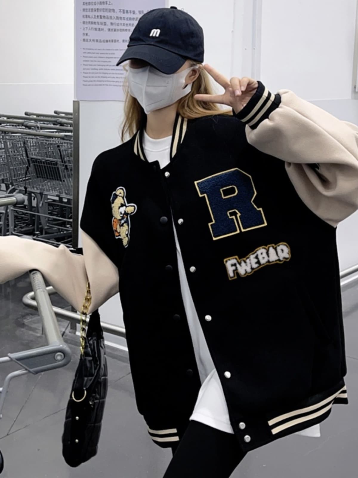 ギャルファッション アウター クマワッペン スタジアムジャンパー