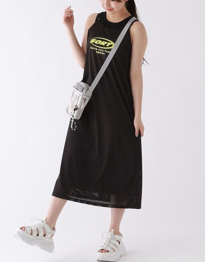 ギャルファッション ワンピース ストリートメッシュノースリーブワンピース