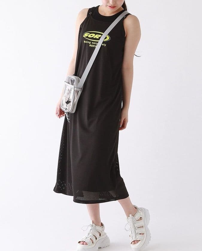 ギャルファッション ワンピース ストリートメッシュノースリーブワンピース