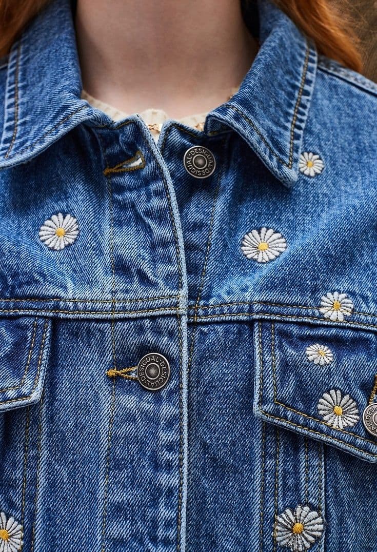 ギャルファッション アウター 花刺繍デニムジャケット