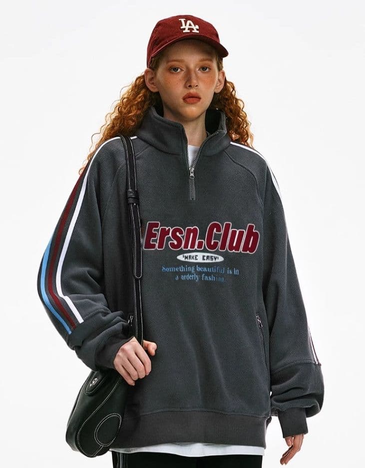 ギャルファッション スウェット ハーフジップ ゆるだぼスウェット