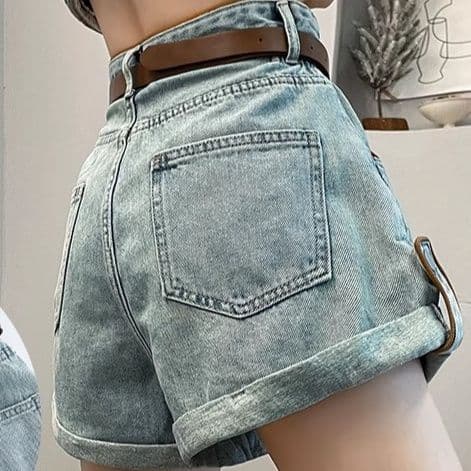 ギャルファッション ゆるふわロールアップデニムショートパンツ