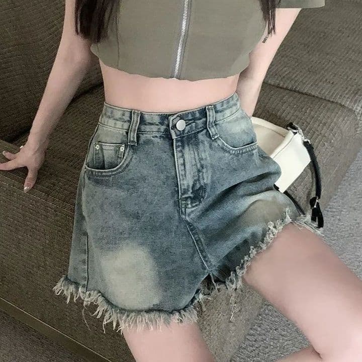 ギャルファッション ふんわりほつれデニムショートパンツ