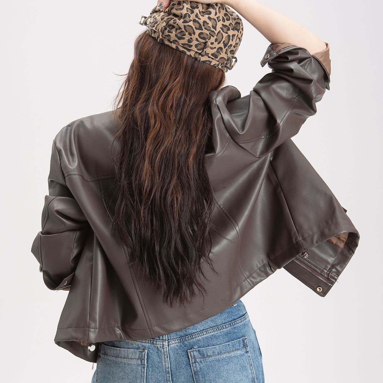 ギャルファッション 個性派ゆったり合成皮革ライダースジャケット