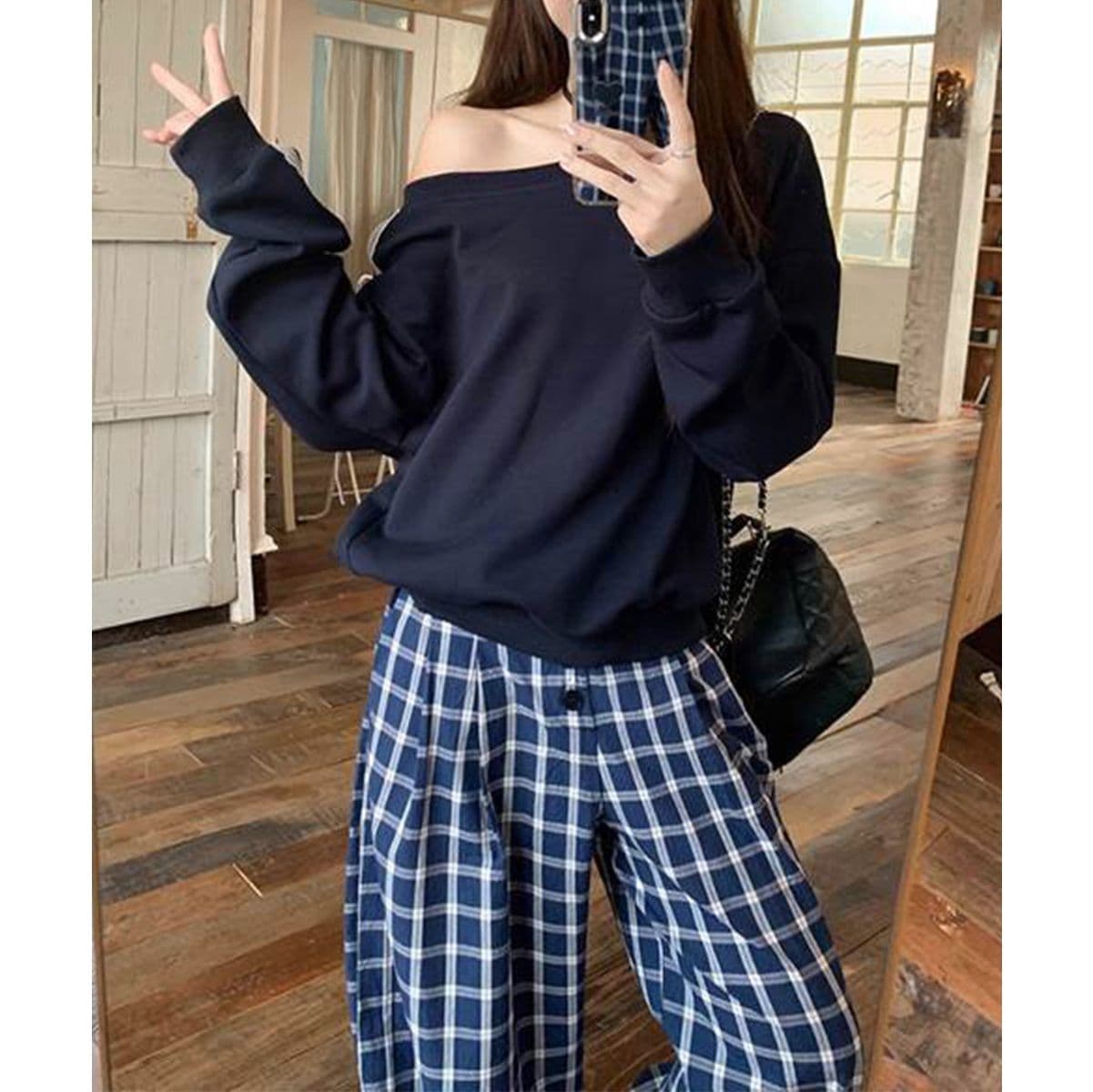 ギャルファッション オフショルダー長袖レーストップス