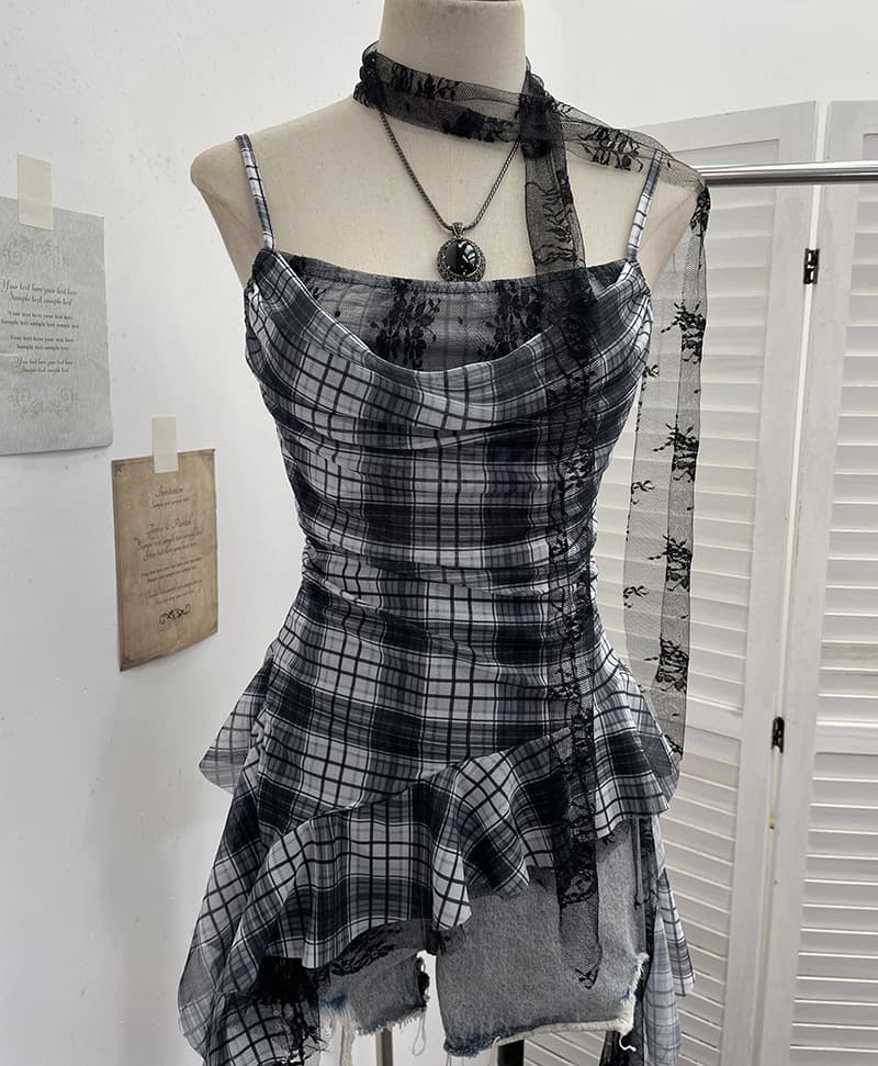 ギャルファッション 渋谷系チェック柄キャミソール4色展開