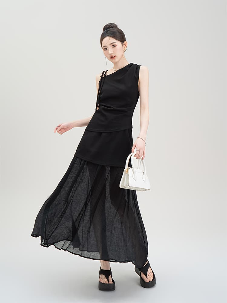 ギャルファッション 非対称ワンショルダーレイヤード