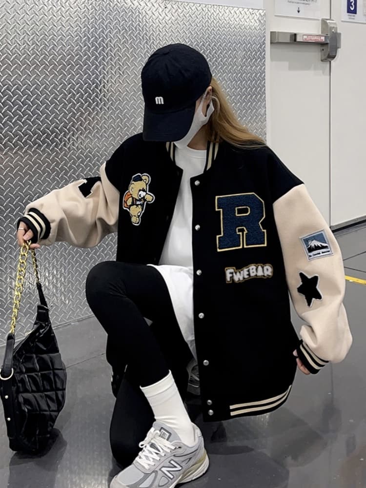 ギャルファッション アウター クマワッペン スタジアムジャンパー