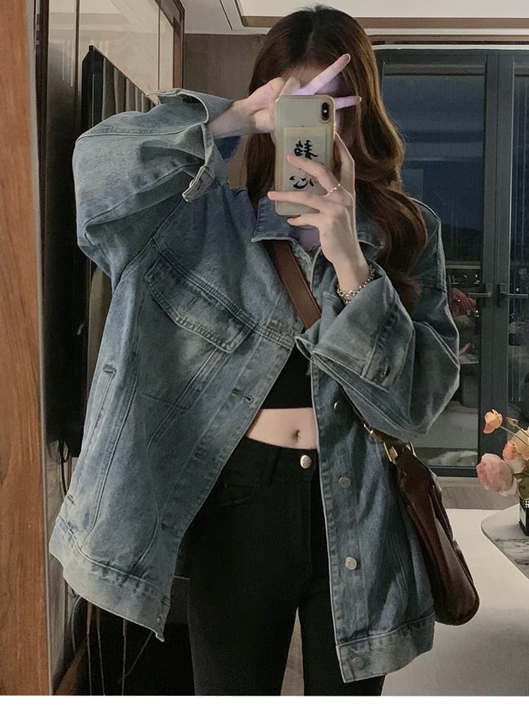 ギャルファッション アウター ゆったりデニムジャケット