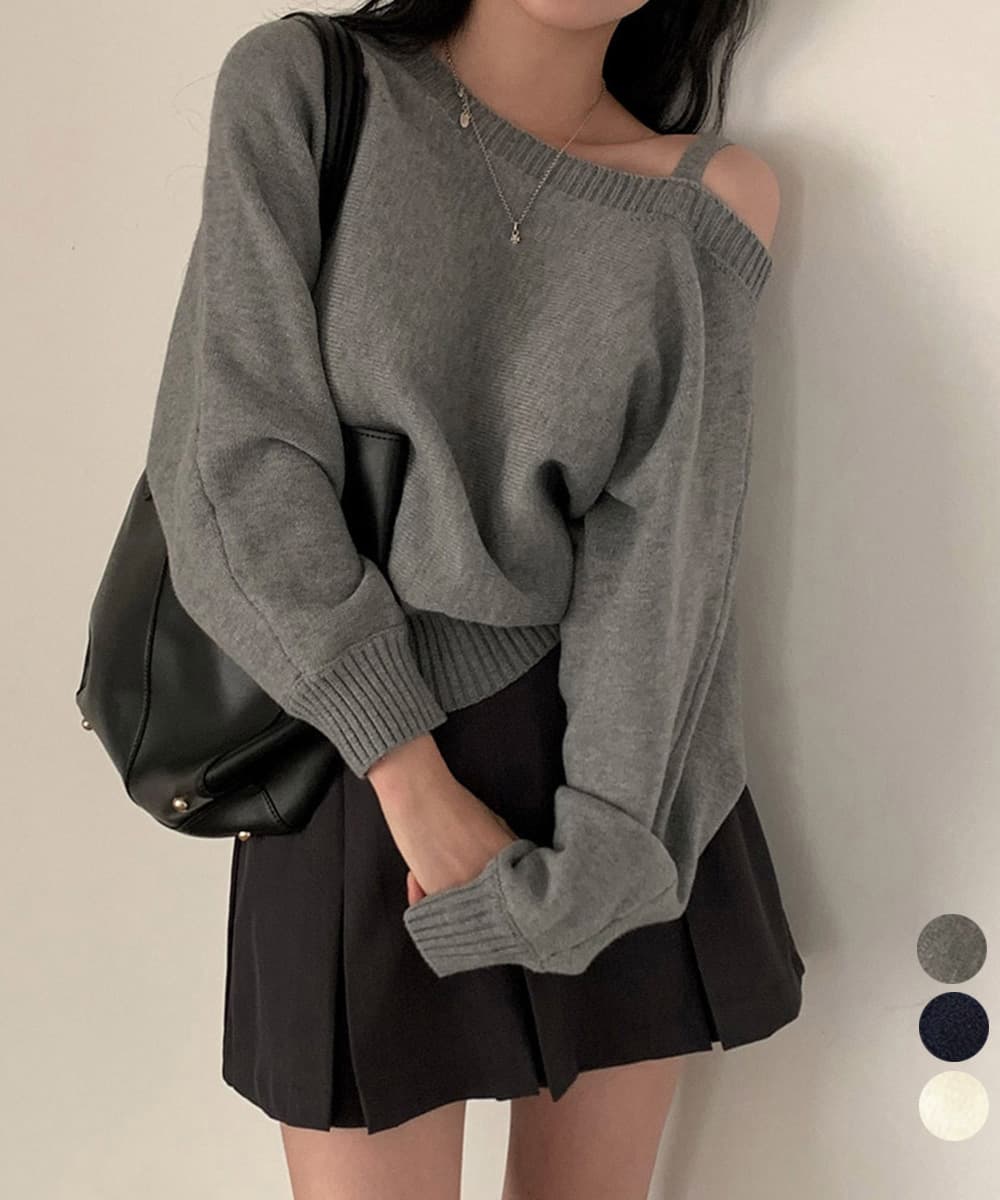 ギャルファッション 肩見せオフショルダーニットトップス