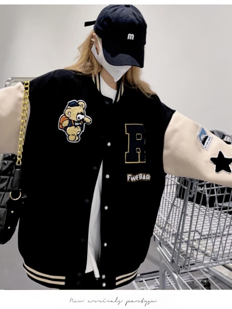 ギャルファッション アウター クマワッペン スタジアムジャンパー