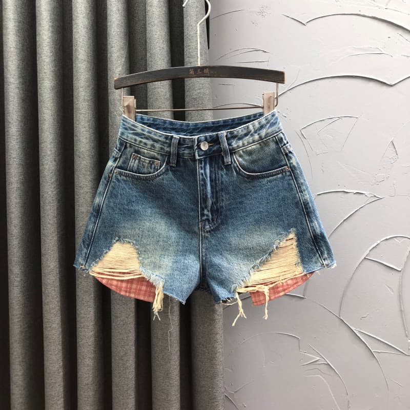 ギャルファッション ダメージ加工ミニデニムショーツ