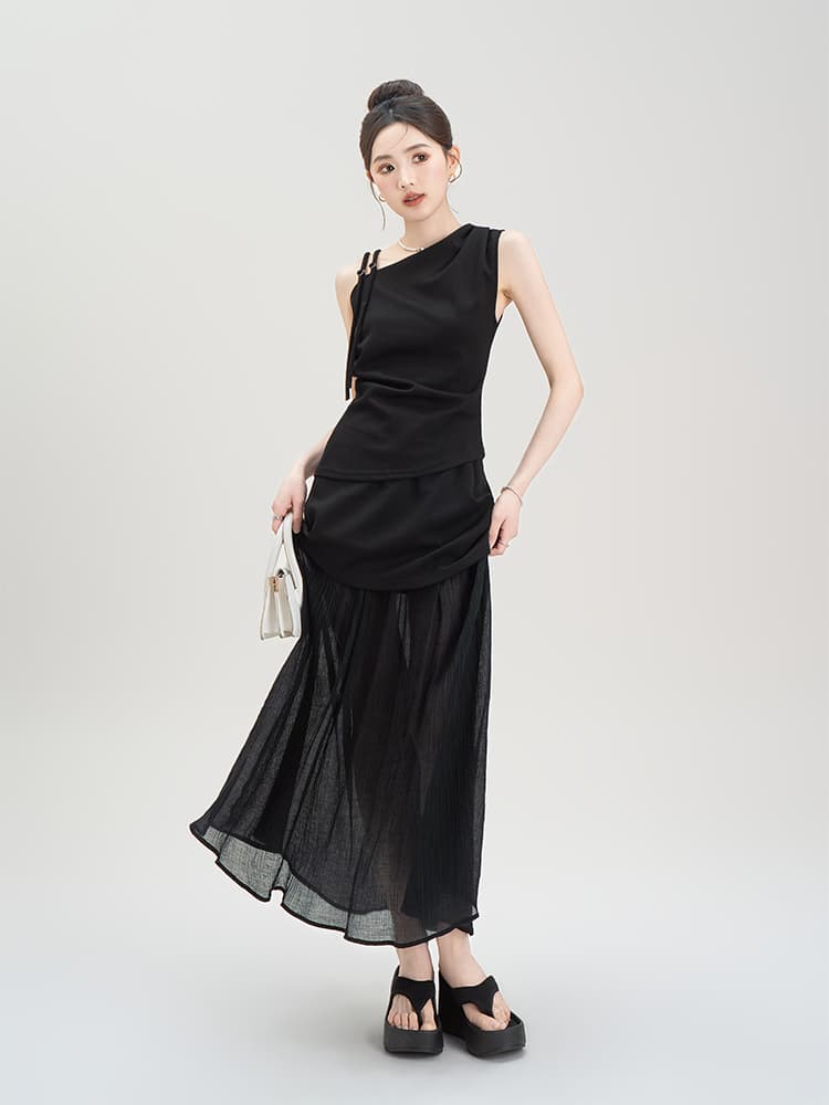 ギャルファッション 非対称ワンショルダーレイヤード