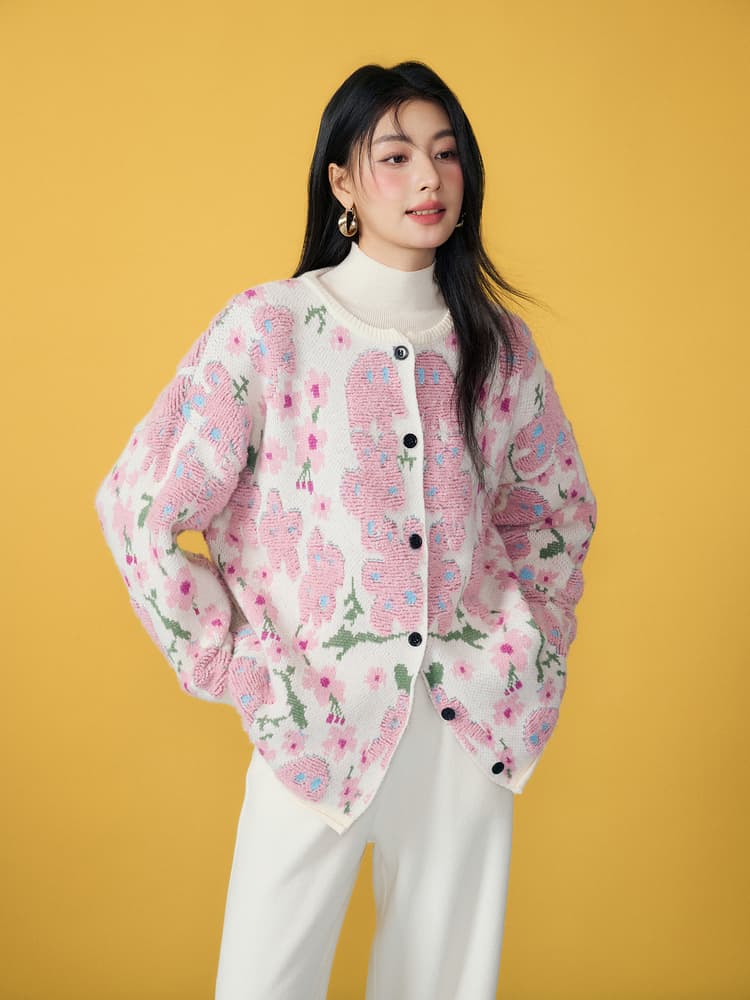 ギャルファッション カーディガン 花柄ふわもこゆめかわカーディガン
