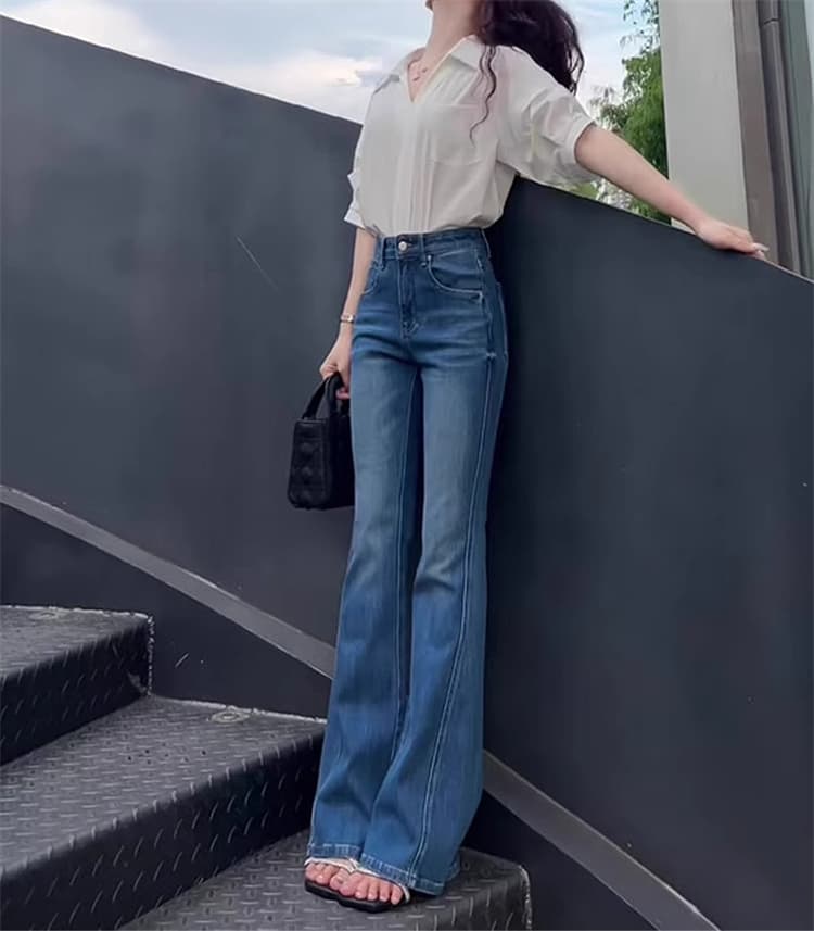 ギャルファッション ジーンズ 美脚魅せベルボトムデニム