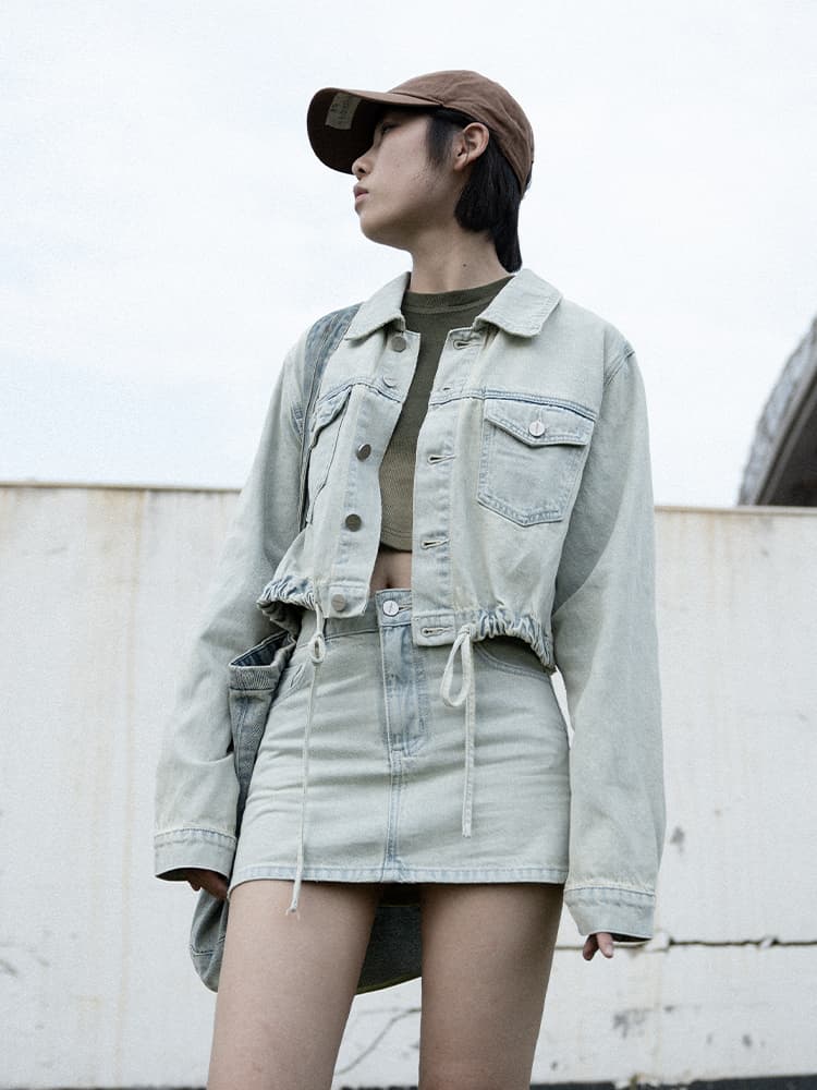 ギャルファッション アウター クロップド裾絞りデニムジャケット