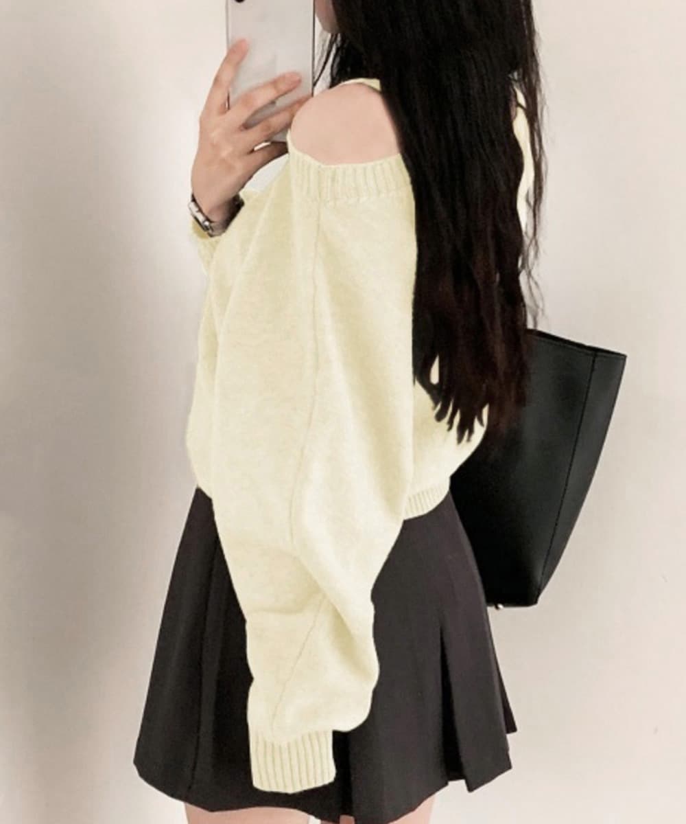 ギャルファッション 肩見せオフショルダーニットトップス