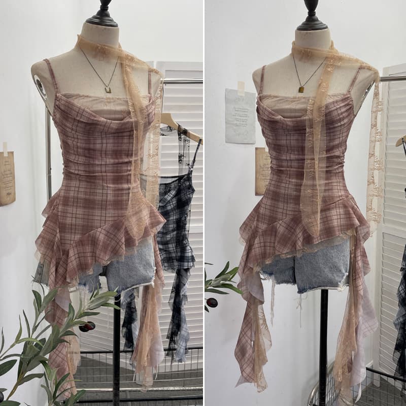 ギャルファッション 渋谷系チェック柄キャミソール4色展開