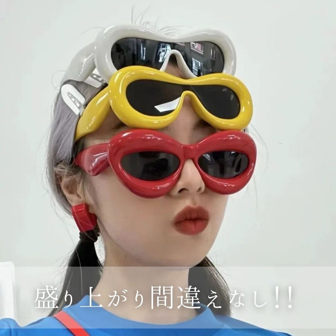 ギャルファッション 個性派変形サングラス 選べる6色 太フレーム 男女兼用