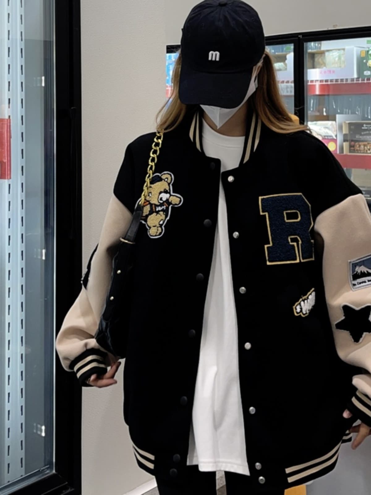 ギャルファッション アウター クマワッペン スタジアムジャンパー
