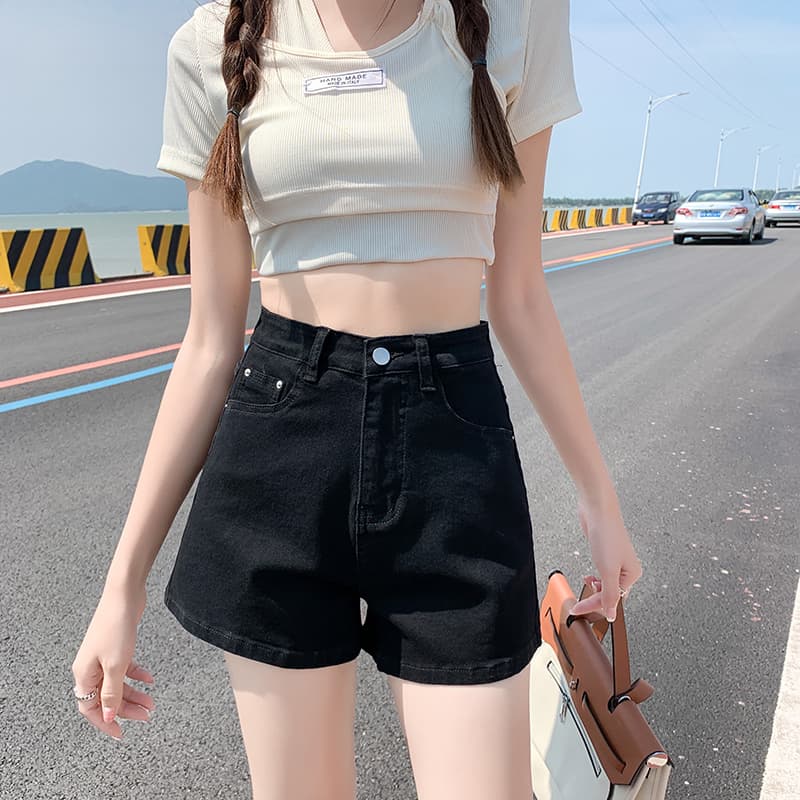 ギャルファッション ハイウエストショートデニム