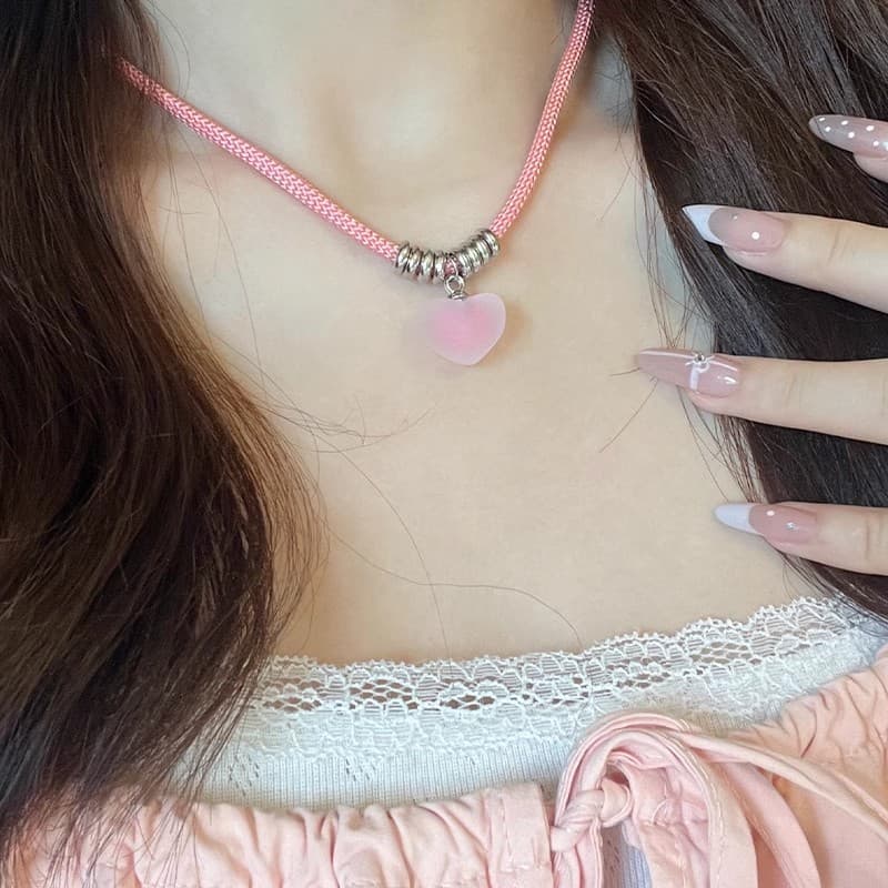 ギャルファッション アクセサリー 甘やか姫のハートトップ紐ネックレス