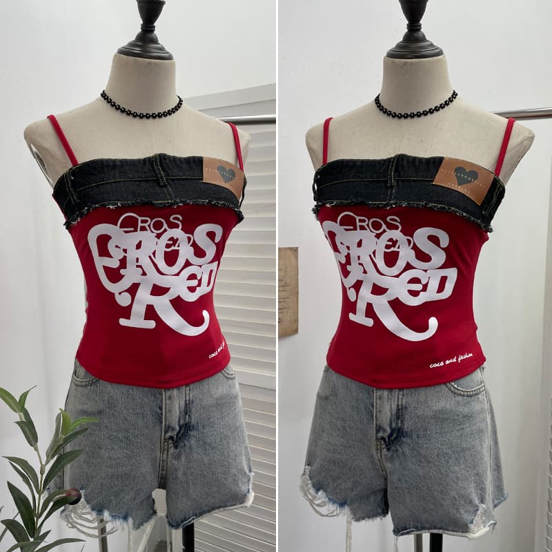 ギャルファッション デニム切替キャミソール渋谷系ギャル服
