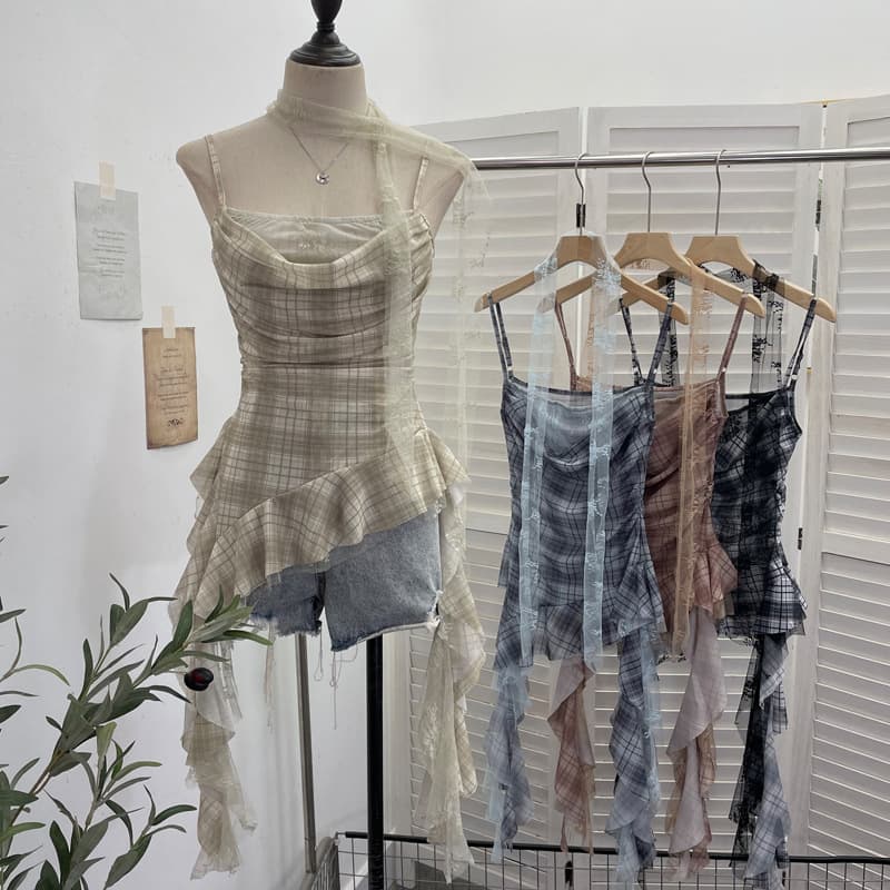 ギャルファッション 渋谷系チェック柄キャミソール4色展開