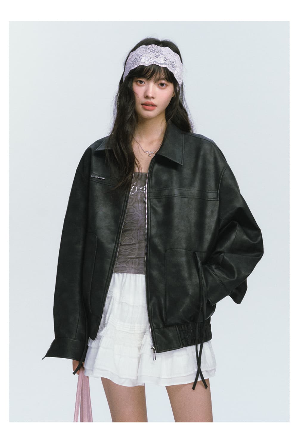 ギャルファッション アウター ゆるふわレザージャケット