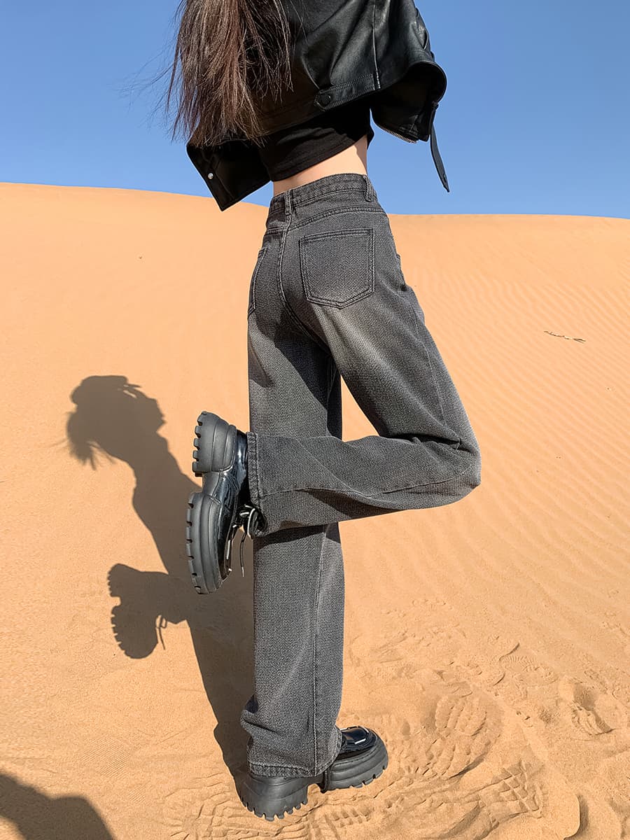 ギャルファッション ジーンズ ワイドシルエット美脚デニム