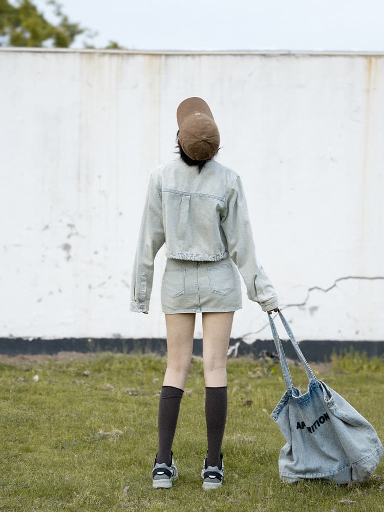 ギャルファッション アウター クロップド裾絞りデニムジャケット