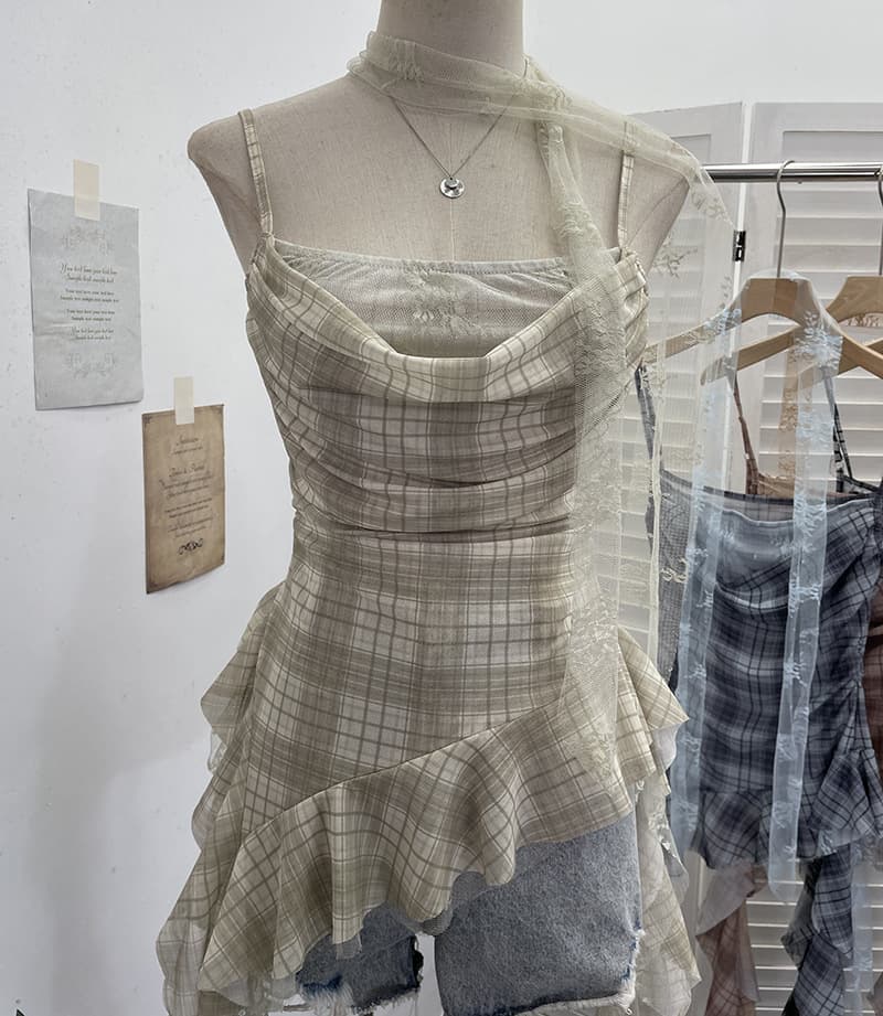 ギャルファッション 渋谷系チェック柄キャミソール4色展開