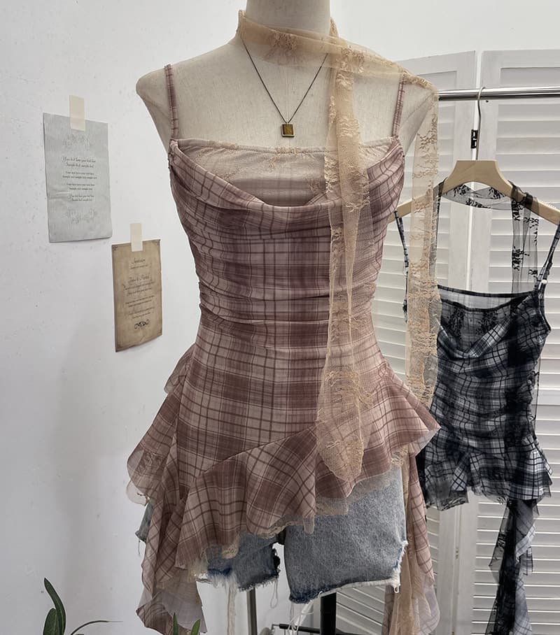 ギャルファッション 渋谷系チェック柄キャミソール4色展開