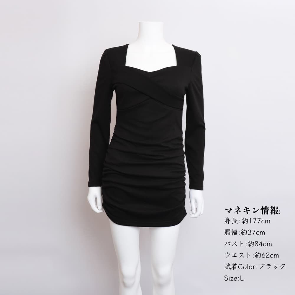 ギャルファッション クロスデザイン長袖タイトワンピース 2色展開
