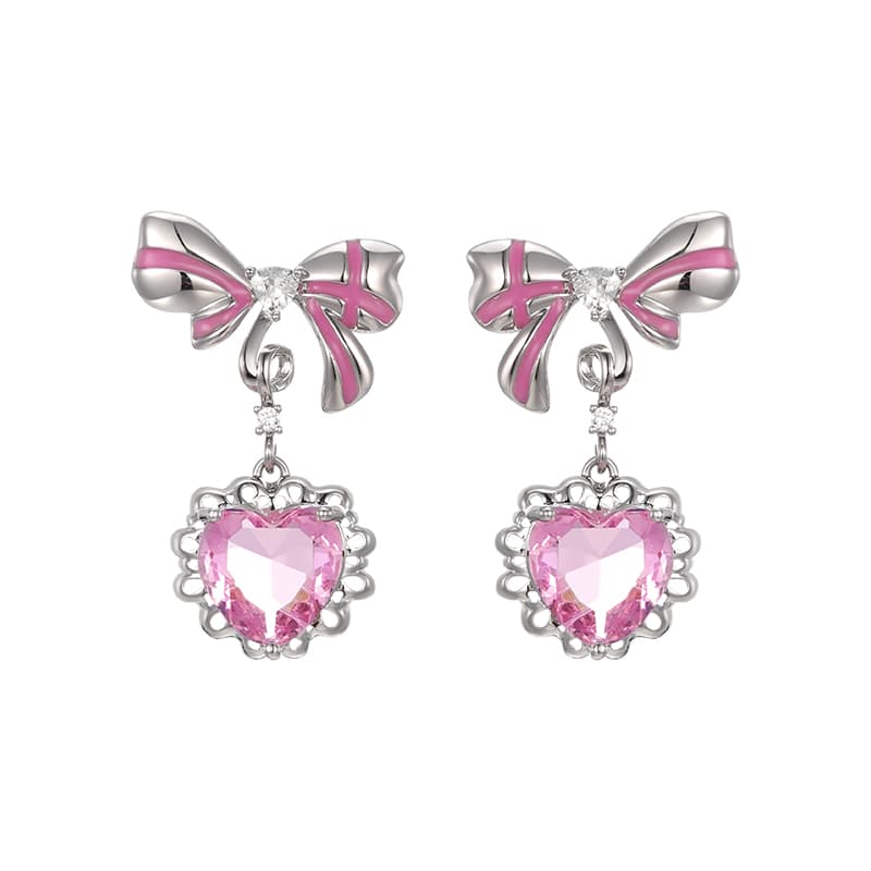 ギャルファッション リボンハートドロップピアス