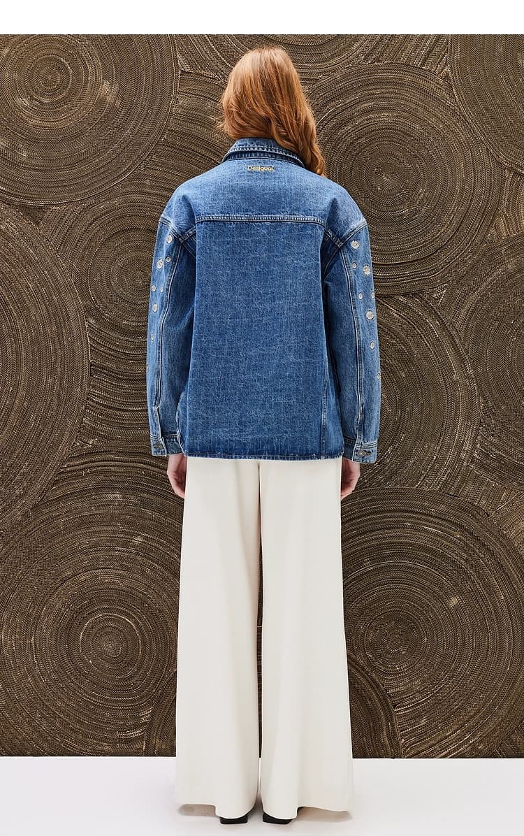 ギャルファッション アウター 花刺繍デニムジャケット