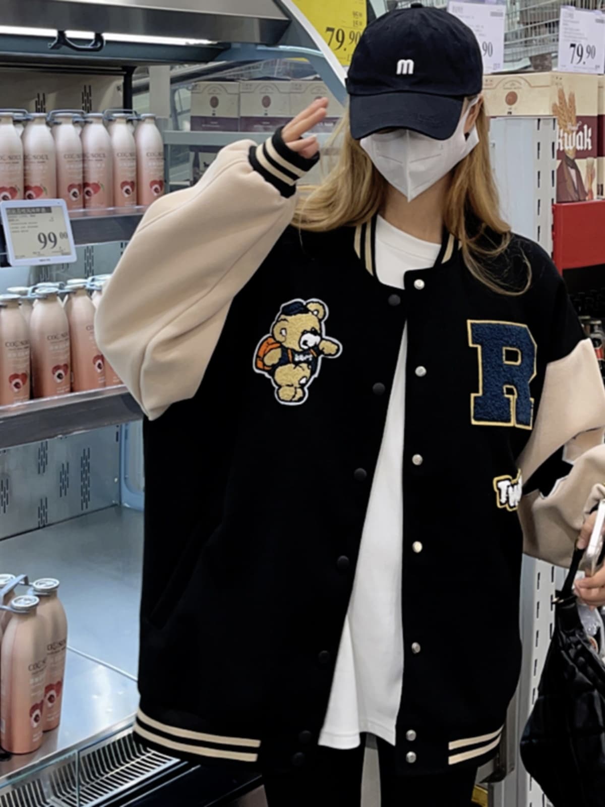 ギャルファッション アウター クマワッペン スタジアムジャンパー