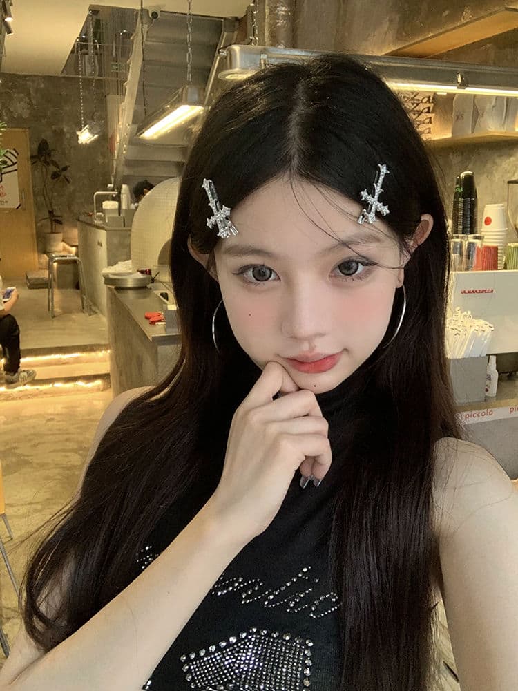 ギャルファッション アクセサリー きらめく十字ヘアクリップ