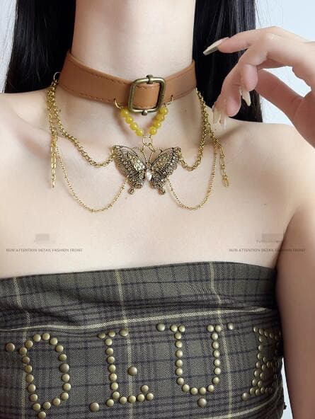 ギャルファッション アクセサリー 蝶々モチーフ暗黒系チョーカー