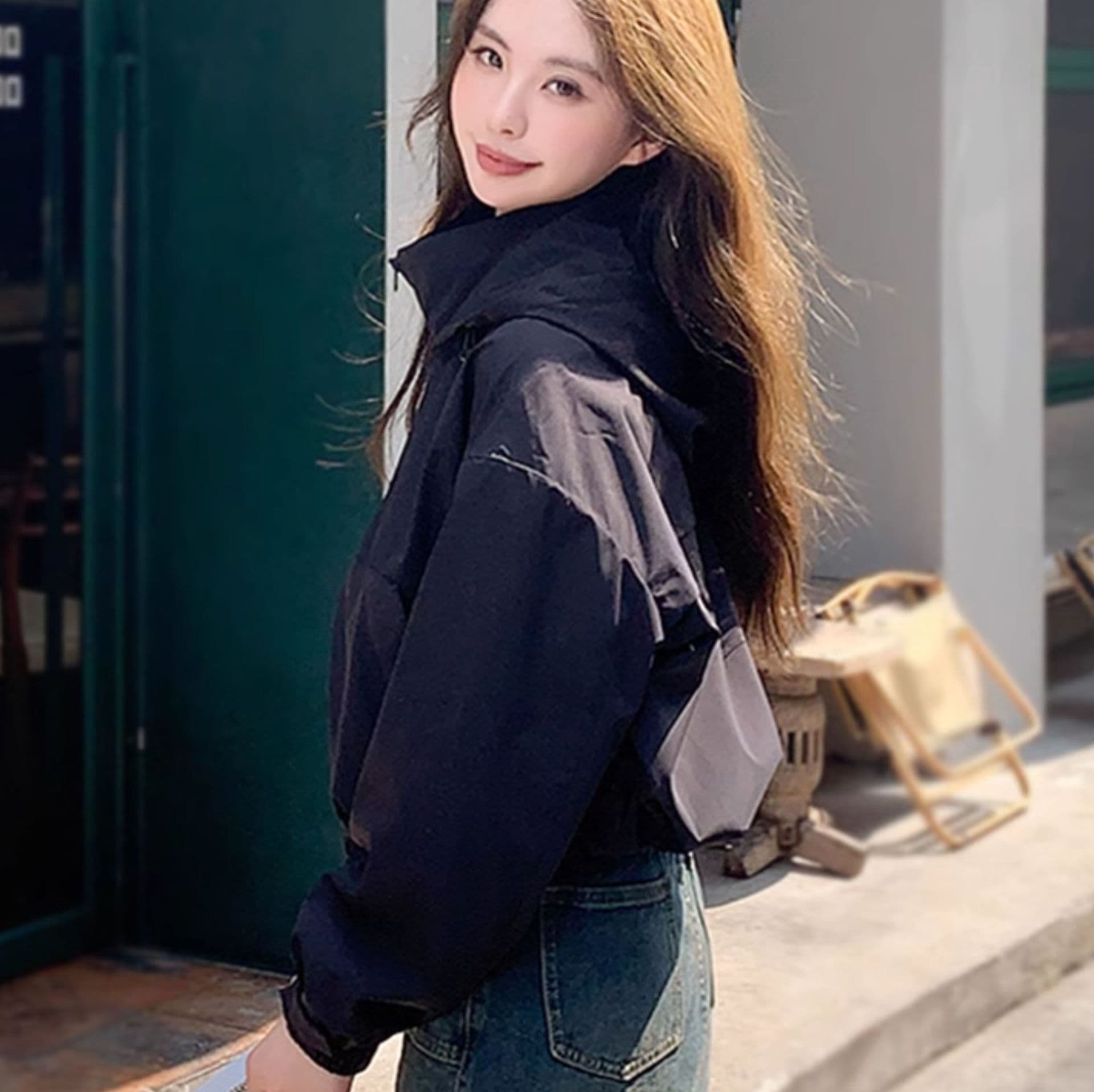 ギャルファッション アウター ゆったりショート丈ブルゾン