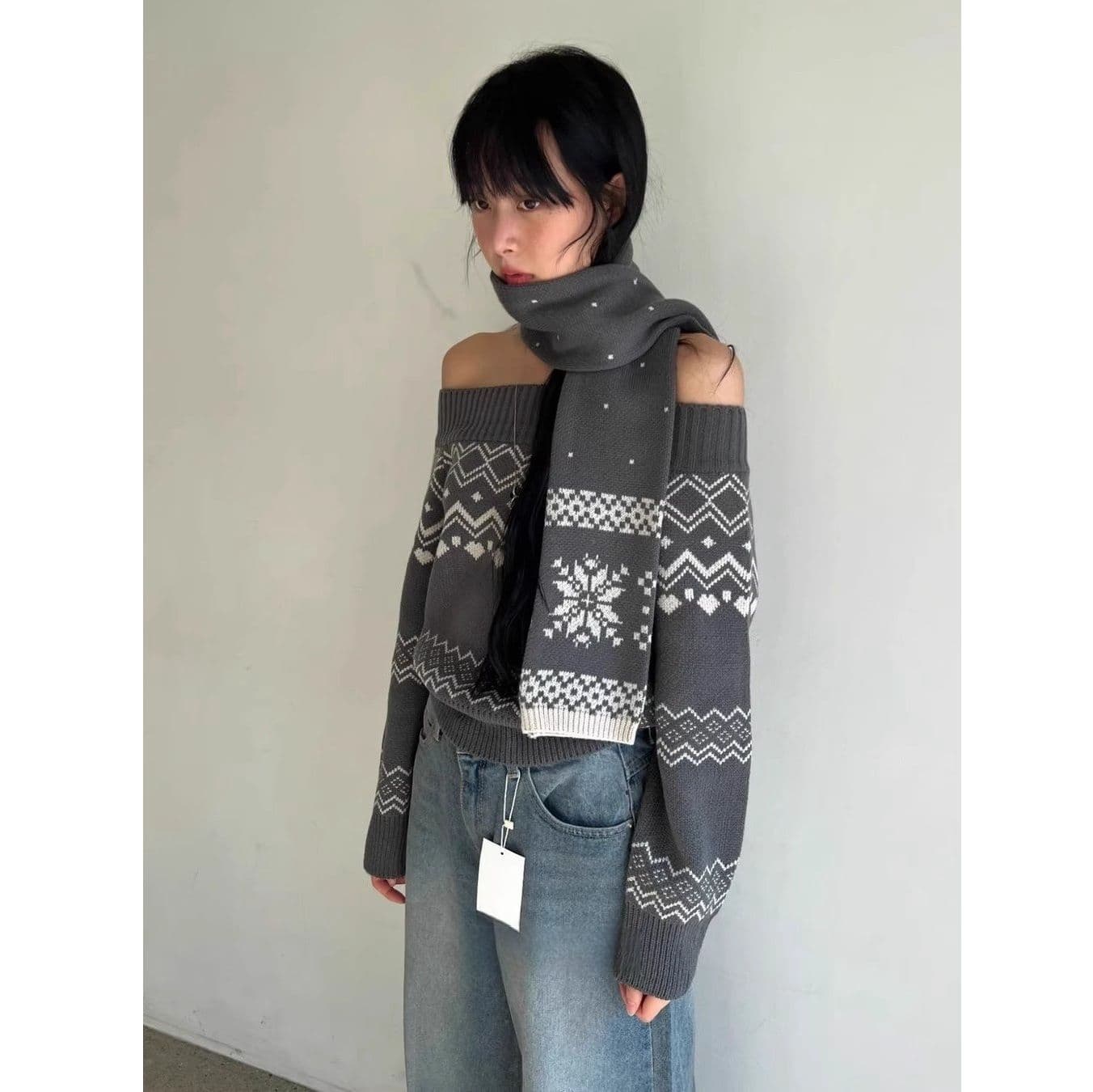 ギャルファッション 今季マストバイ オフショルダーニットセーター レディース