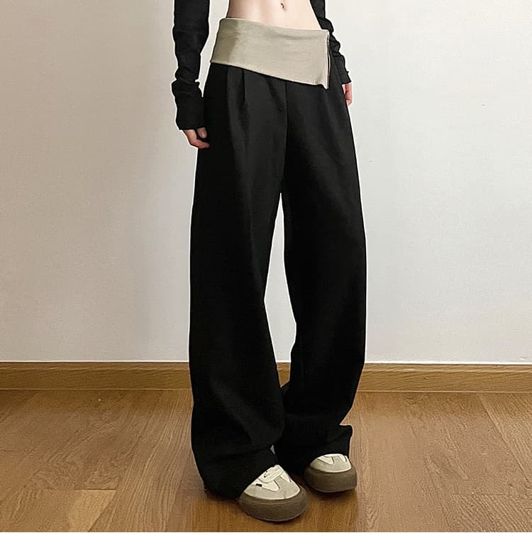 ギャルファッション 韓国風ギャルスウェットパンツ ハイウエストワイドロングパンツ