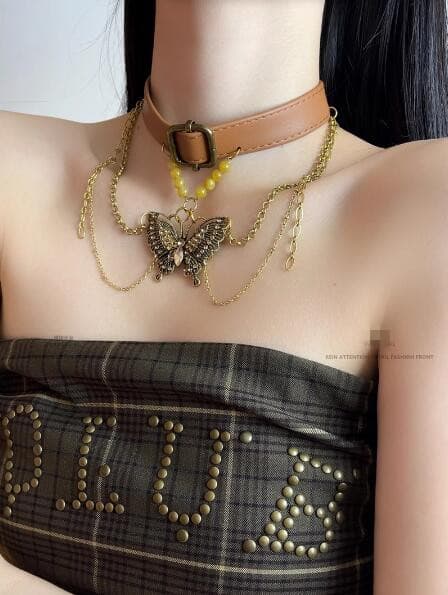 ギャルファッション アクセサリー 蝶々モチーフ暗黒系チョーカー