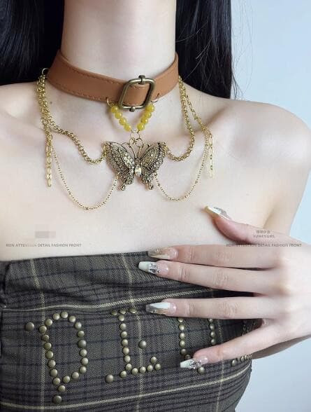 ギャルファッション アクセサリー 蝶々モチーフ暗黒系チョーカー