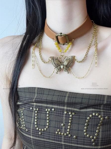 ギャルファッション アクセサリー 蝶々モチーフ暗黒系チョーカー