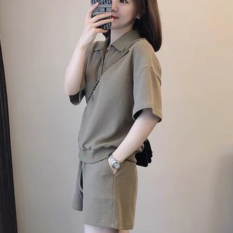 ギャルファッション ポロ襟ゆったりセットアップ