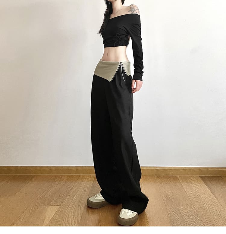 ギャルファッション 韓国風ギャルスウェットパンツ ハイウエストワイドロングパンツ