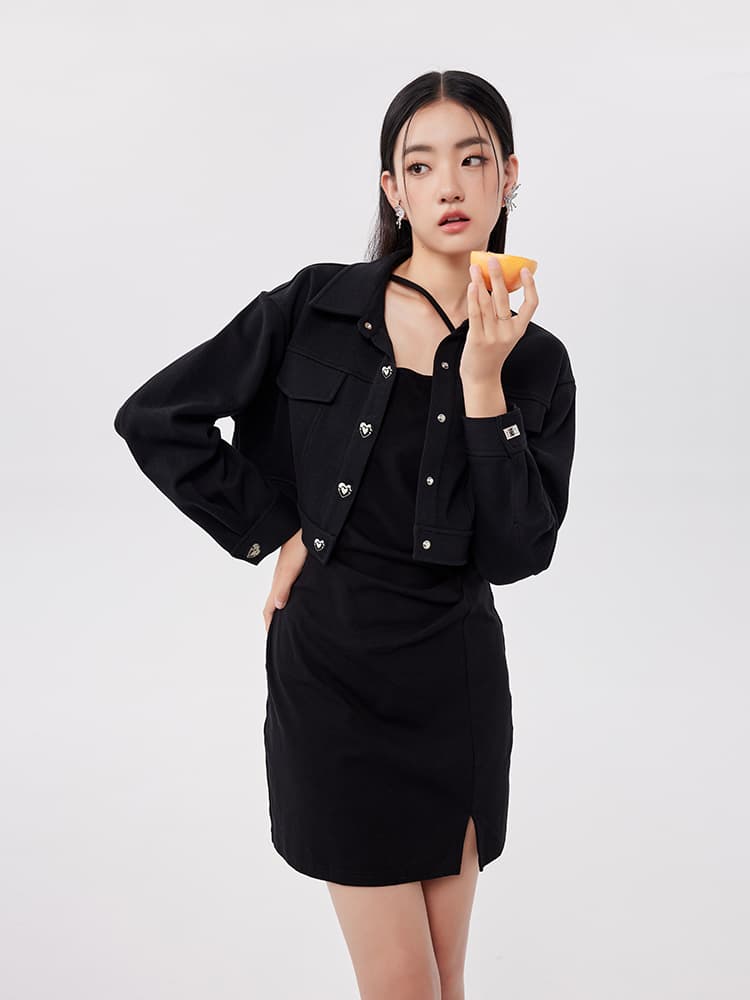 ギャルファッション ワンピース ハートボタン ミニワンピース セット